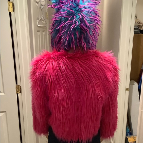 INC Hot Pink Faux Fur Rave Punk Glam Crop Bolero Jacket Size Large - Picture 3 of 15